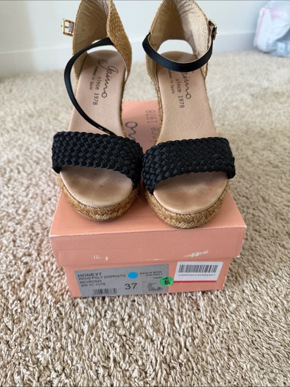 Black Woven Espadrille Wedge Sandals handmade in Spain